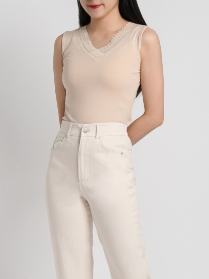 Sleeveless V Neck Lace Top 18397