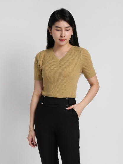 Knitted V Neck Top 18456