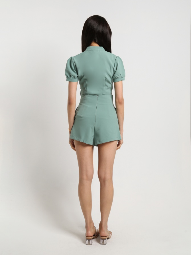 Two Piece Front Button Pleated Split Set 19713