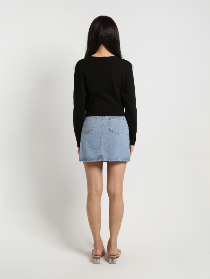 Knitted Long Sleeve Side Ruffles Top 22131