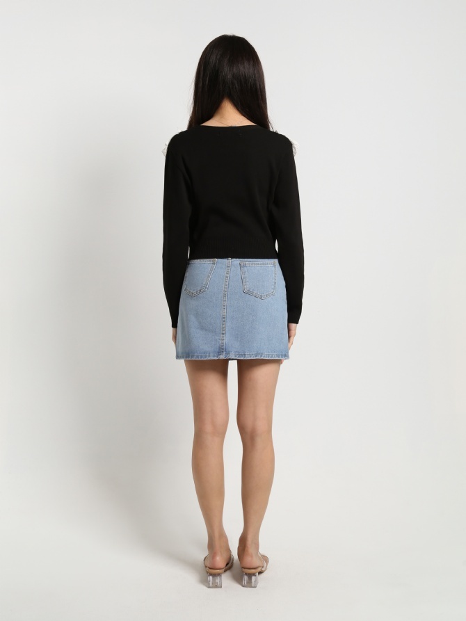 Knitted Long Sleeve Side Ruffles Top 22131