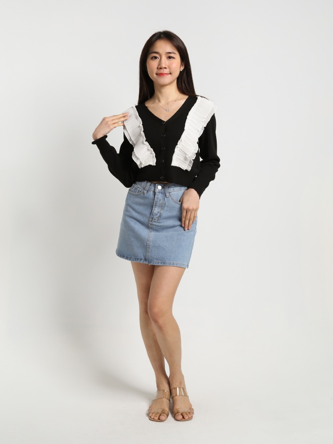 Knitted Long Sleeve Side Ruffles Top 22131