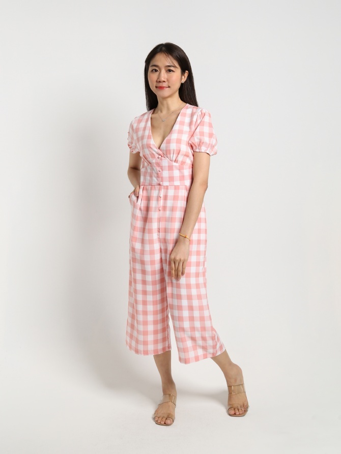 Deep V Checker Jumpsuit 18607