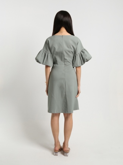 V Neck Puff Sleeve Dress 15811