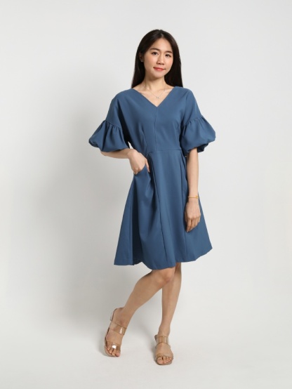 V Neck Puff Sleeve Dress 15811