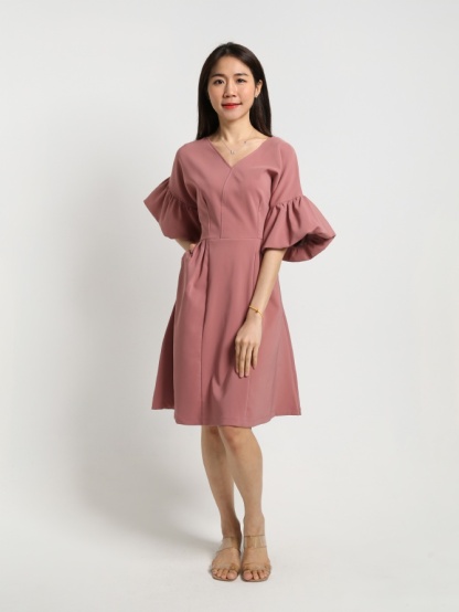 V Neck Puff Sleeve Dress 15811