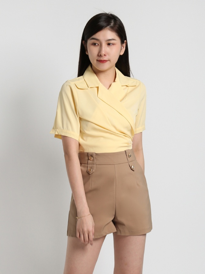 High Waist Two Side Decorative Button Short Pants 17399