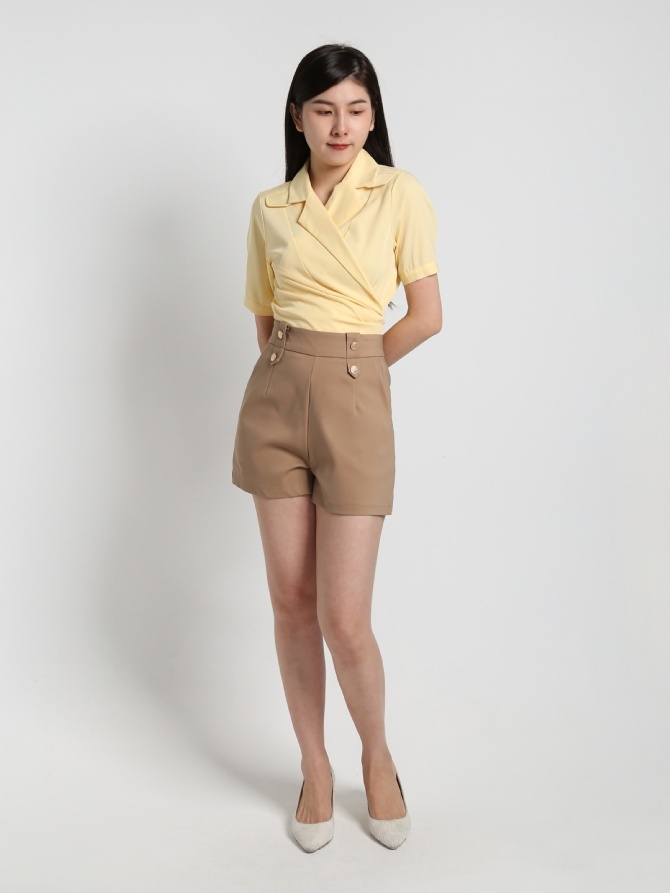 High Waist Two Side Decorative Button Short Pants 17399