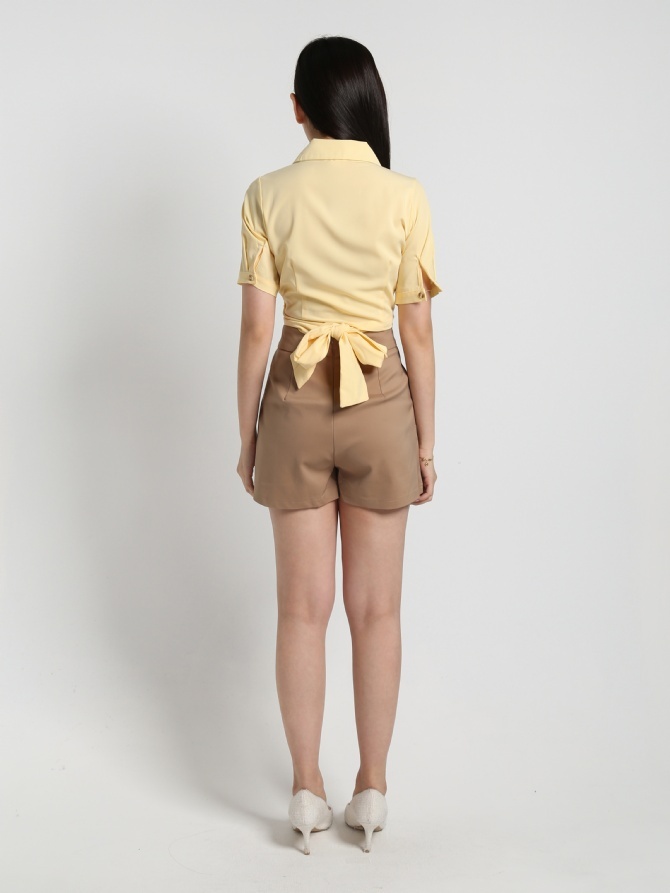 High Waist Two Side Decorative Button Short Pants 17399