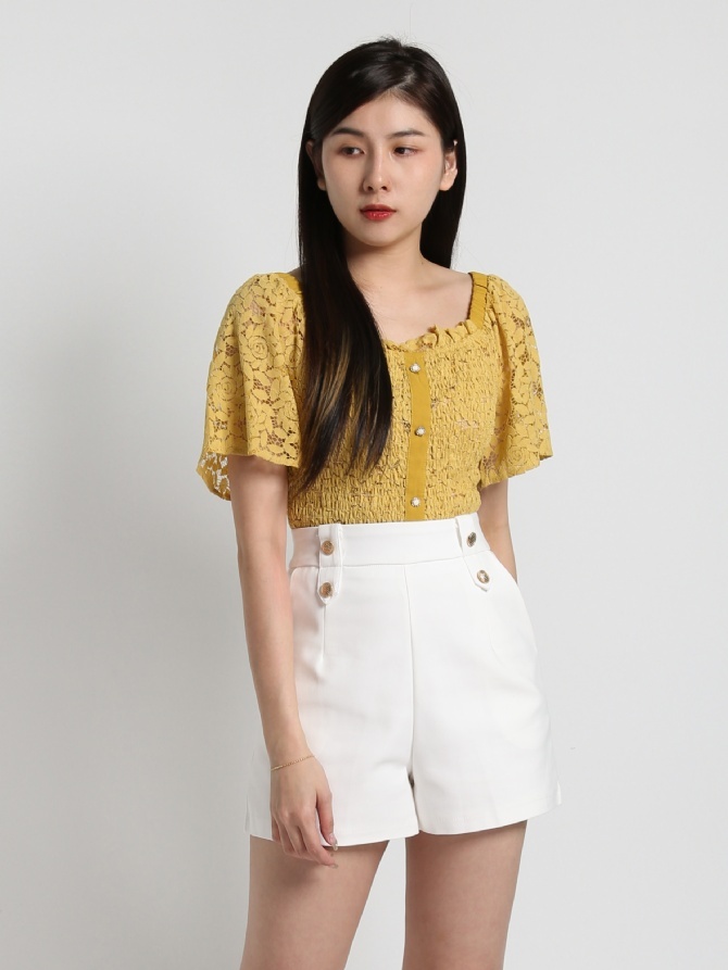 Lace Off Shoulder Pleated Top 17017
