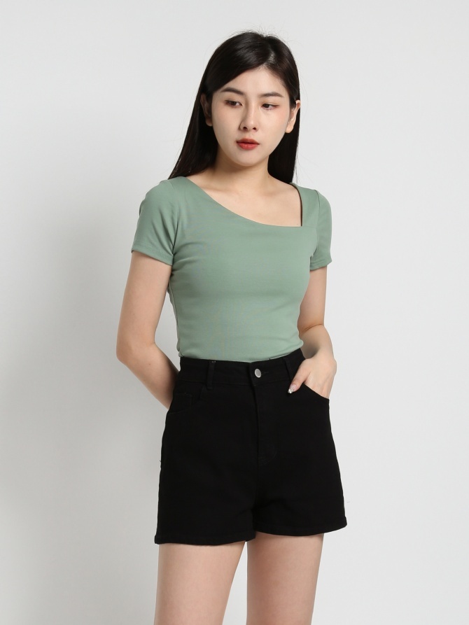 Asymmetric Neck Short Sleeve Top 17951