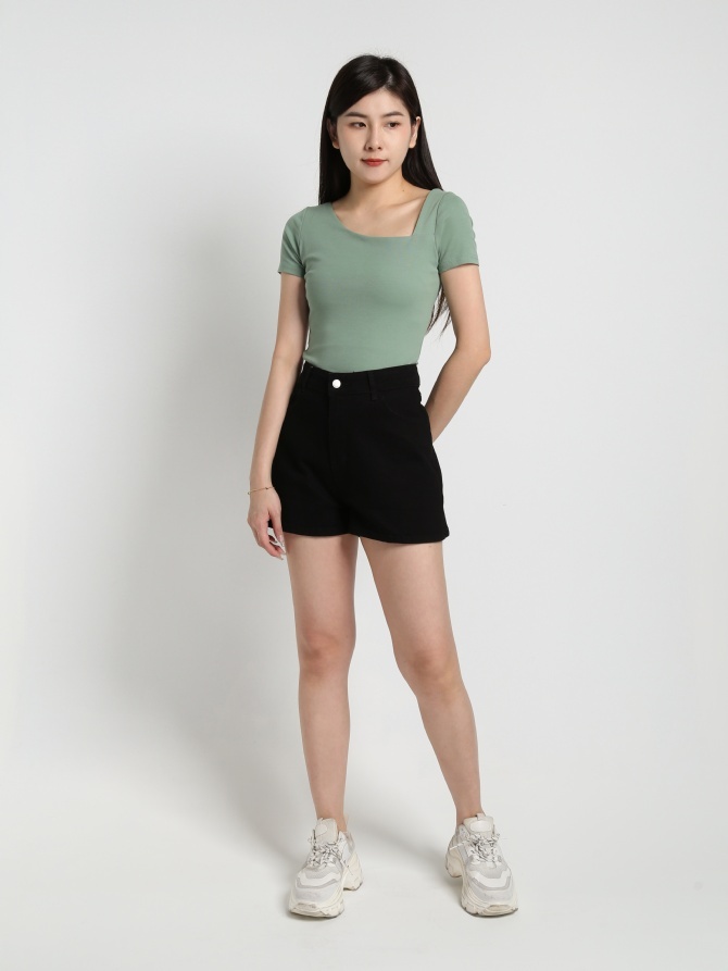 Asymmetric Neck Short Sleeve Top 17951