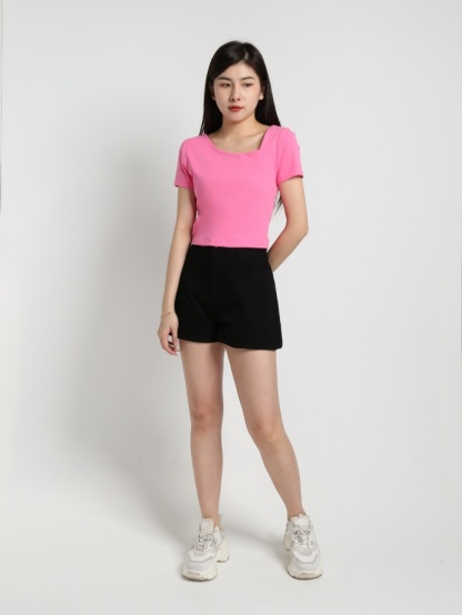 Asymmetric Neck Short Sleeve Top 17951