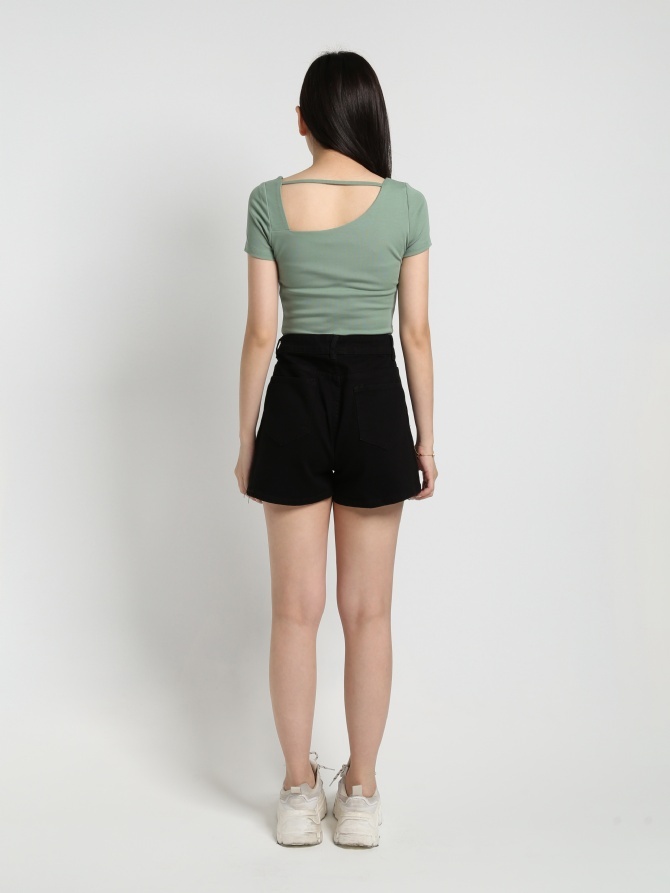 Asymmetric Neck Short Sleeve Top 17951