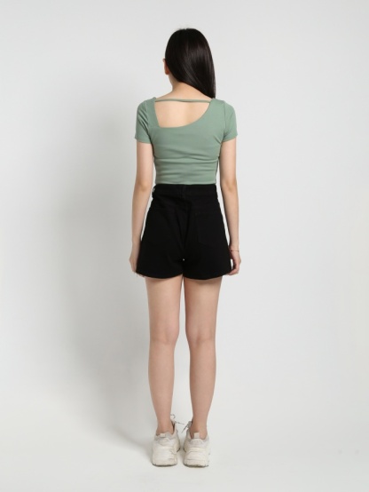 Asymmetric Neck Short Sleeve Top 17951