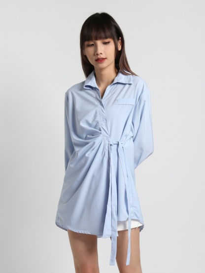 Long Sleeve Collar With Side Tie Up Dress 16492