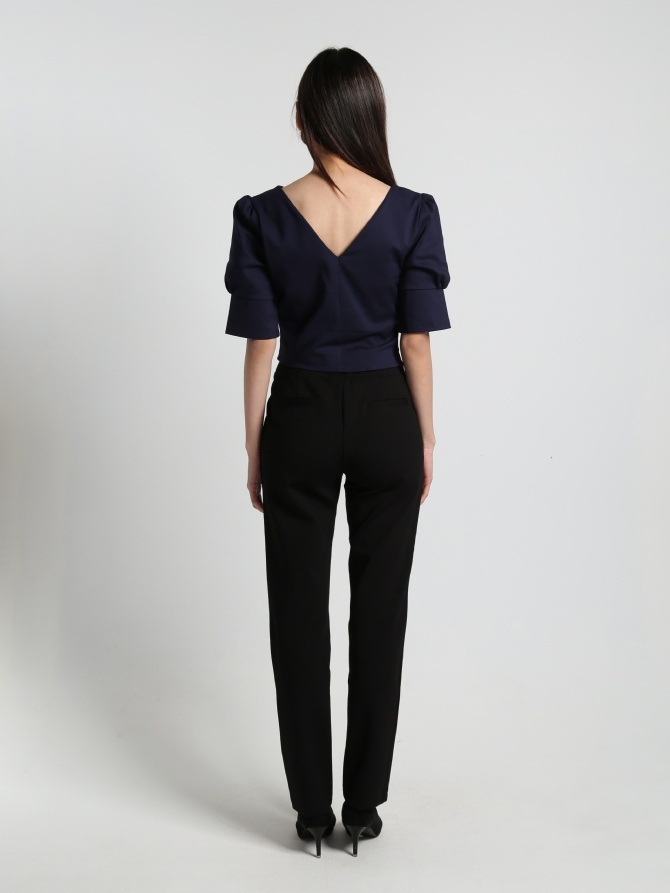 V Neck Cuff Sleeve Top 20403