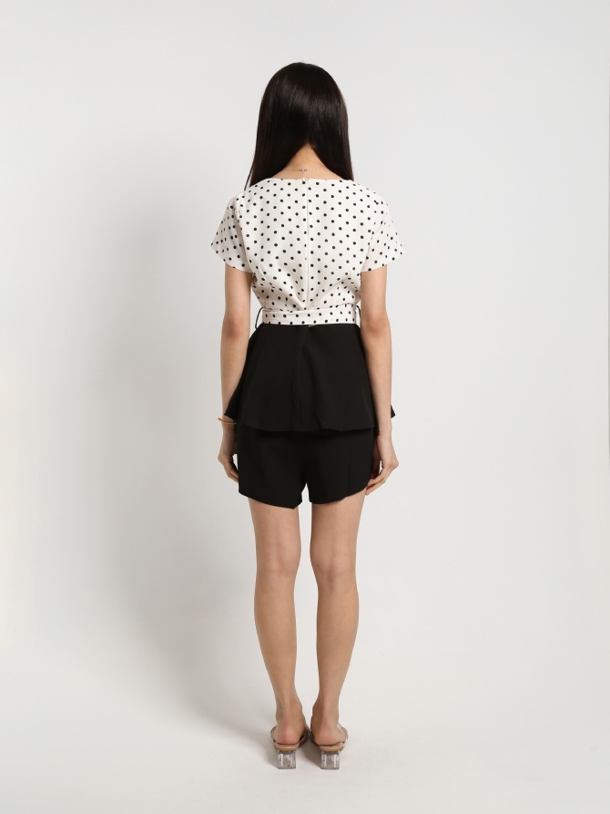 Two Tone Square Neck Polka Dot Jumpsuit 19630