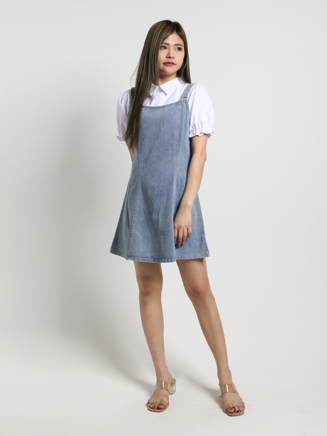 Denim Two Piece Puff Sleeve With Collar Dress 20126