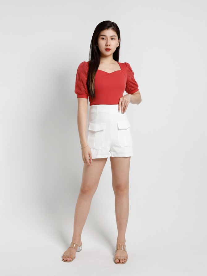 Square Neck Plain Short Sleeve Top 17762
