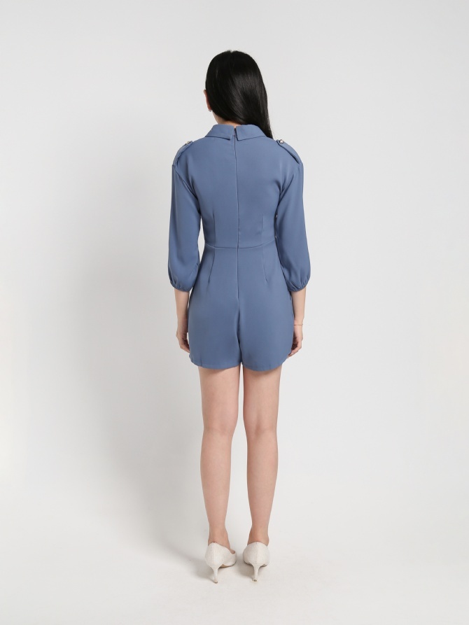 Collared Long Sleeve Front Button And Pocket Jumpsuit 17944