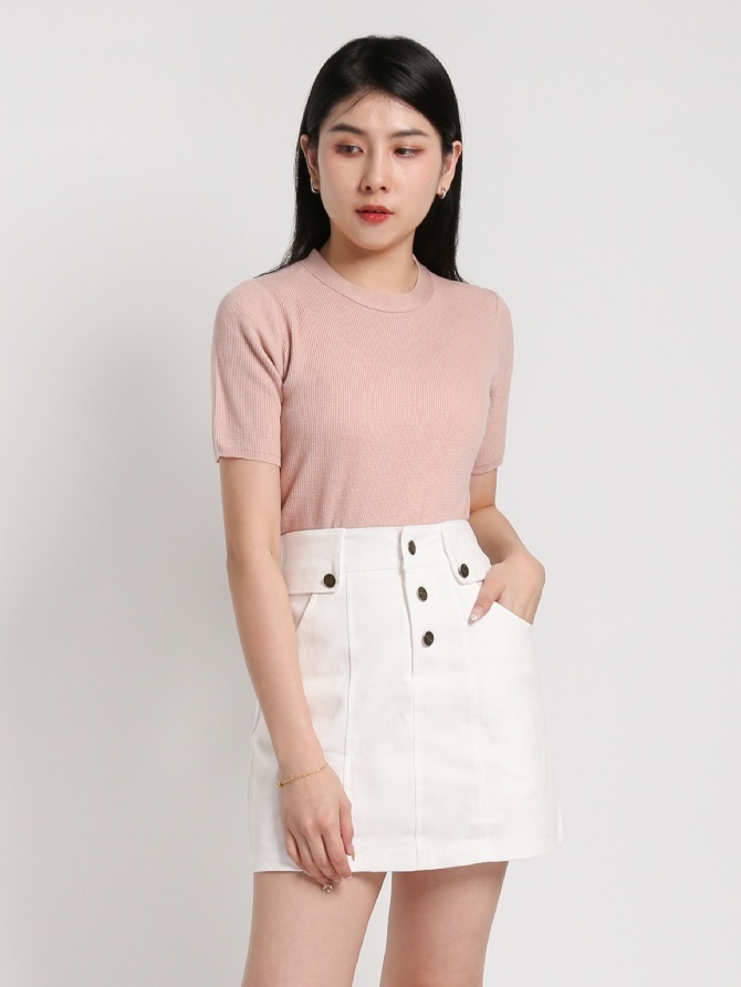 Round Neck Knitted Short Sleeve Top 18044