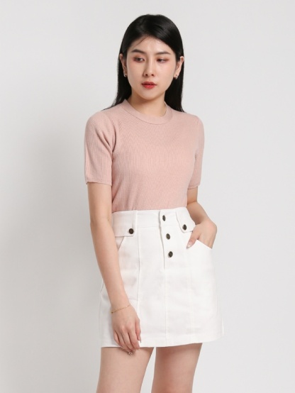 Round Neck Knitted Short Sleeve Top 18044
