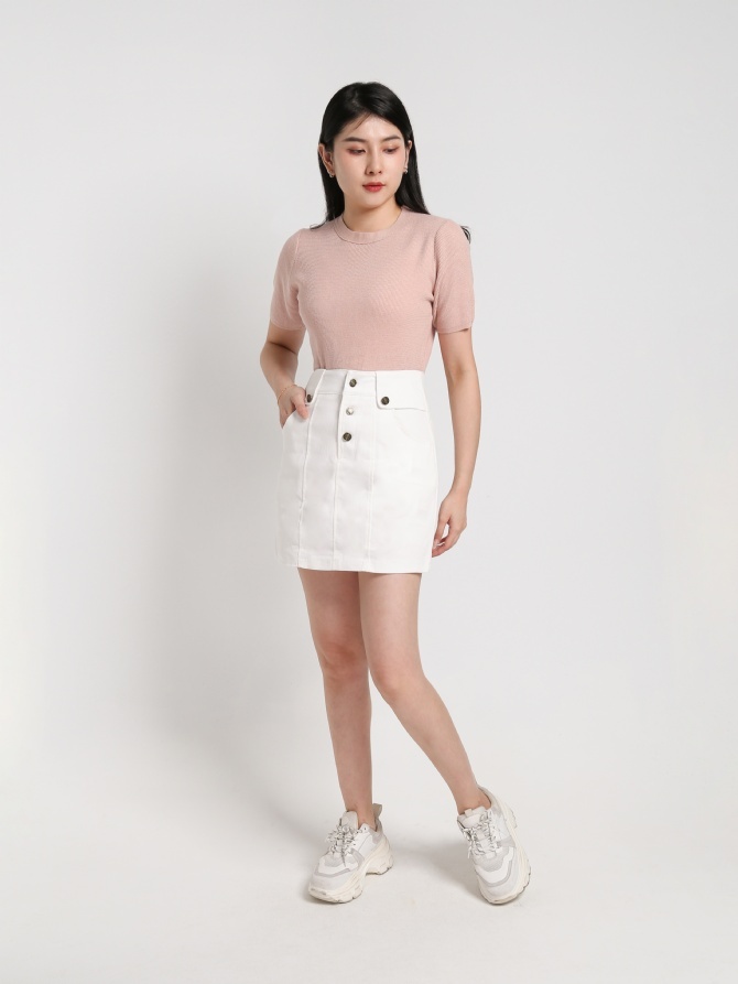 Round Neck Knitted Short Sleeve Top 18044
