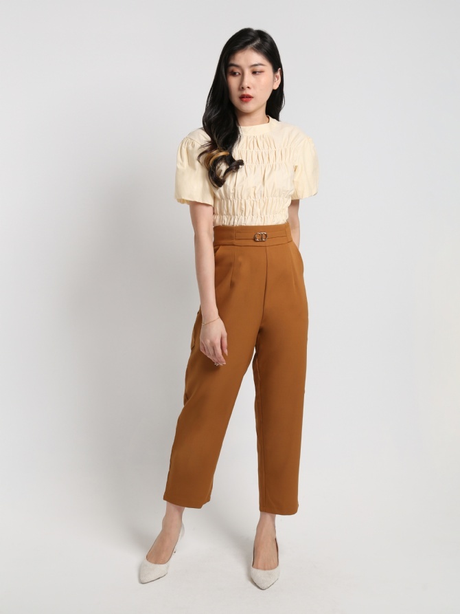 High Waist With Decorative Cd Belt Formal Long Pants 16068
