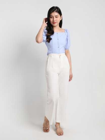 Off Shoulder Checker Short Sleeve Top 17726