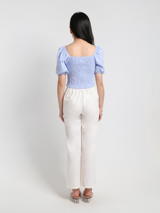 Off Shoulder Checker Short Sleeve Top 17726