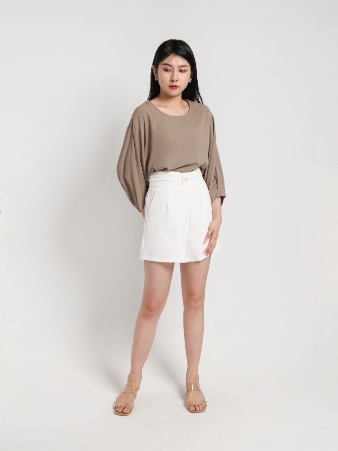 Round Neck Plain Long Sleeve Blouse 17894