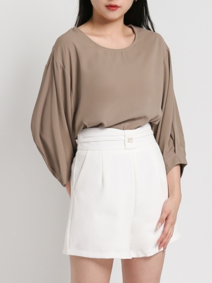 Round Neck Plain Long Sleeve Blouse 17894