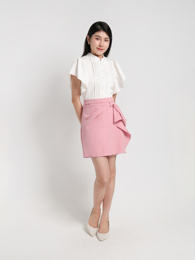 Two Tones Shortsleeve Front Pleated Dress 17918