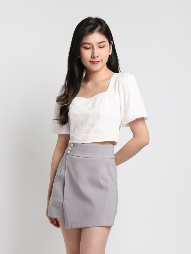 Fake Button Back Zip Skirt Pants 22757