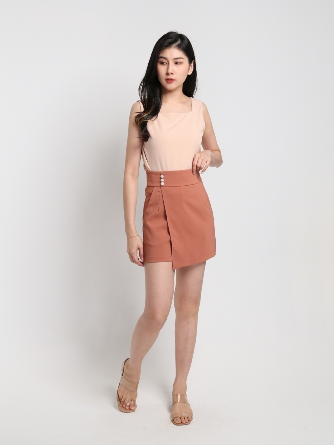 Fake Button Back Zip Skirt Pants 22757