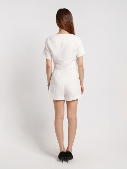 V Neck Front Button Top With Back Zip Skirt Set 22749