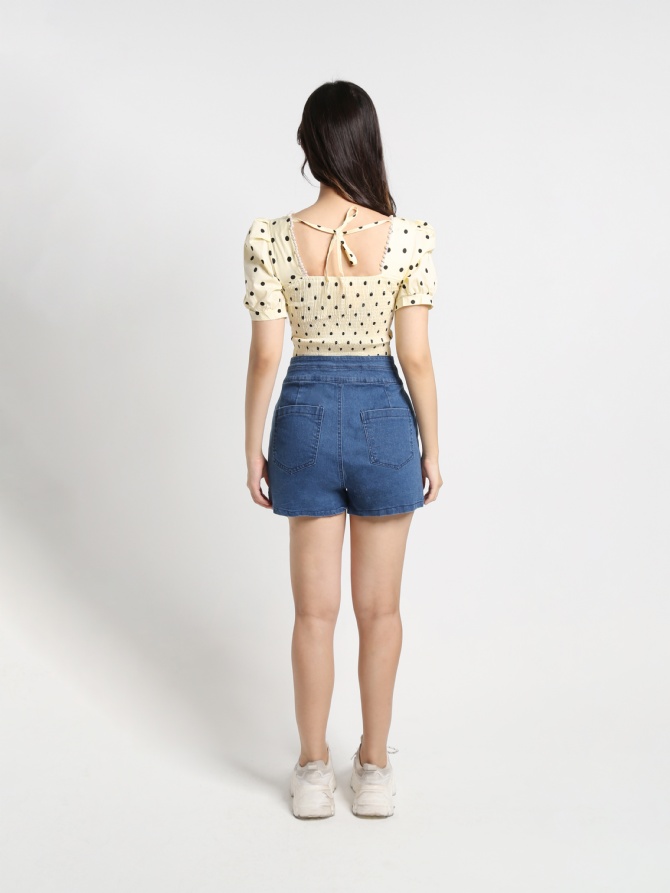 Polka Dot Square Neck With Decorative Pearl Top 16157
