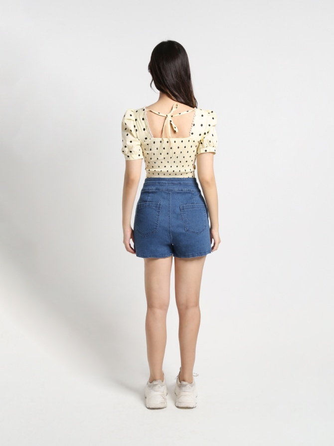 Polka Dot Square Neck With Decorative Pearl Top 16157