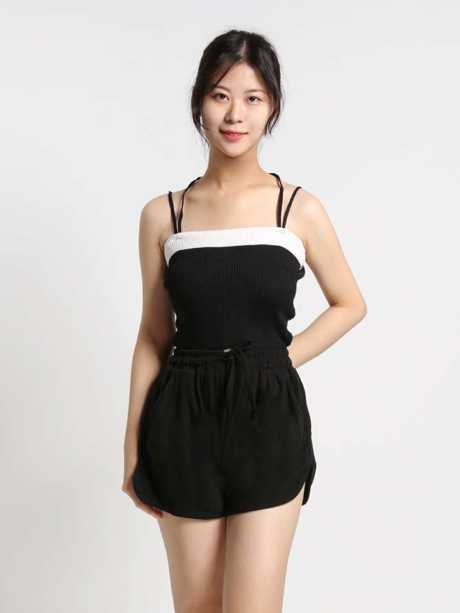 Knitted Two Tone With Strap Top 16488