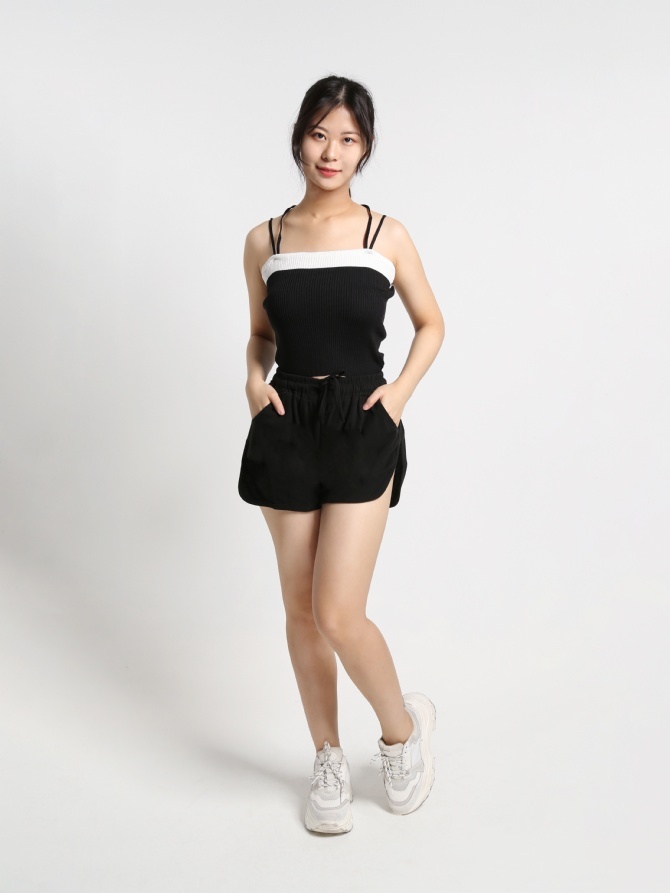 Knitted Two Tone With Strap Top 16488
