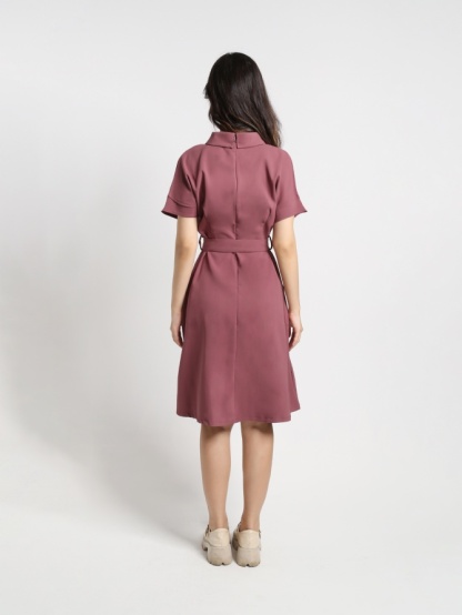 Collar Front Button Dress With Belt 16734