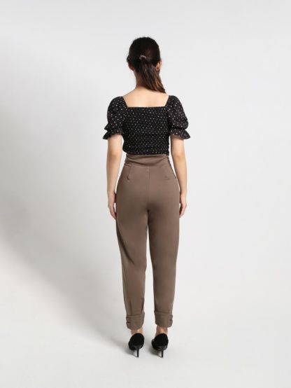 High Waist Fake Button With Cuff Long Pants 18286