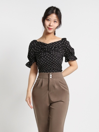 High Waist Fake Button With Cuff Long Pants 18286