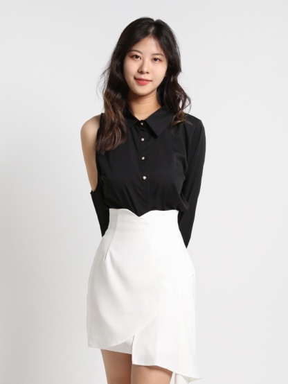 Collared Long Sleeve Cuff Front Button Top 18292