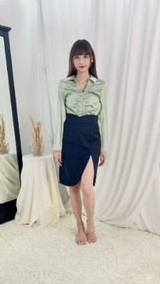 High Waist Side Pocket With Split Skirt 24444