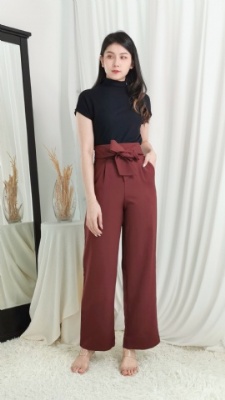 High Waist Front Tie Up Long Pants 24484