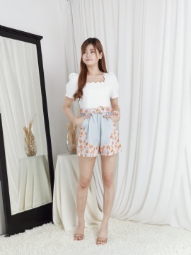 Side Floral Printed With Belt Jumpsuit 24564