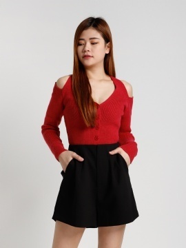 Knitted Tie Up Neckline With Sleeve Hole Top 19594