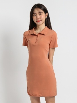 Collared Short Sleeve Fake Button Dress 19409